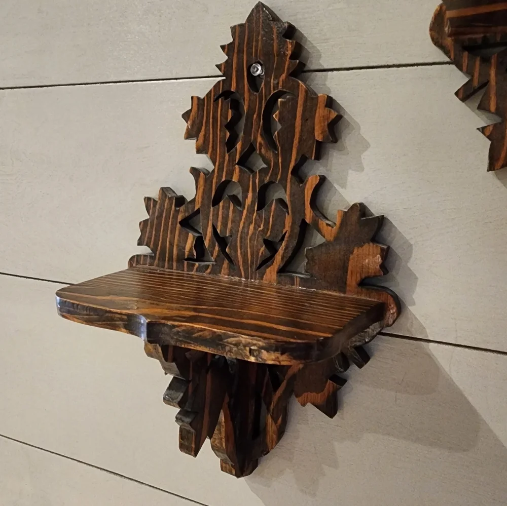 Set of three vintage hobby made plywood ornate scroll fretwork shelves